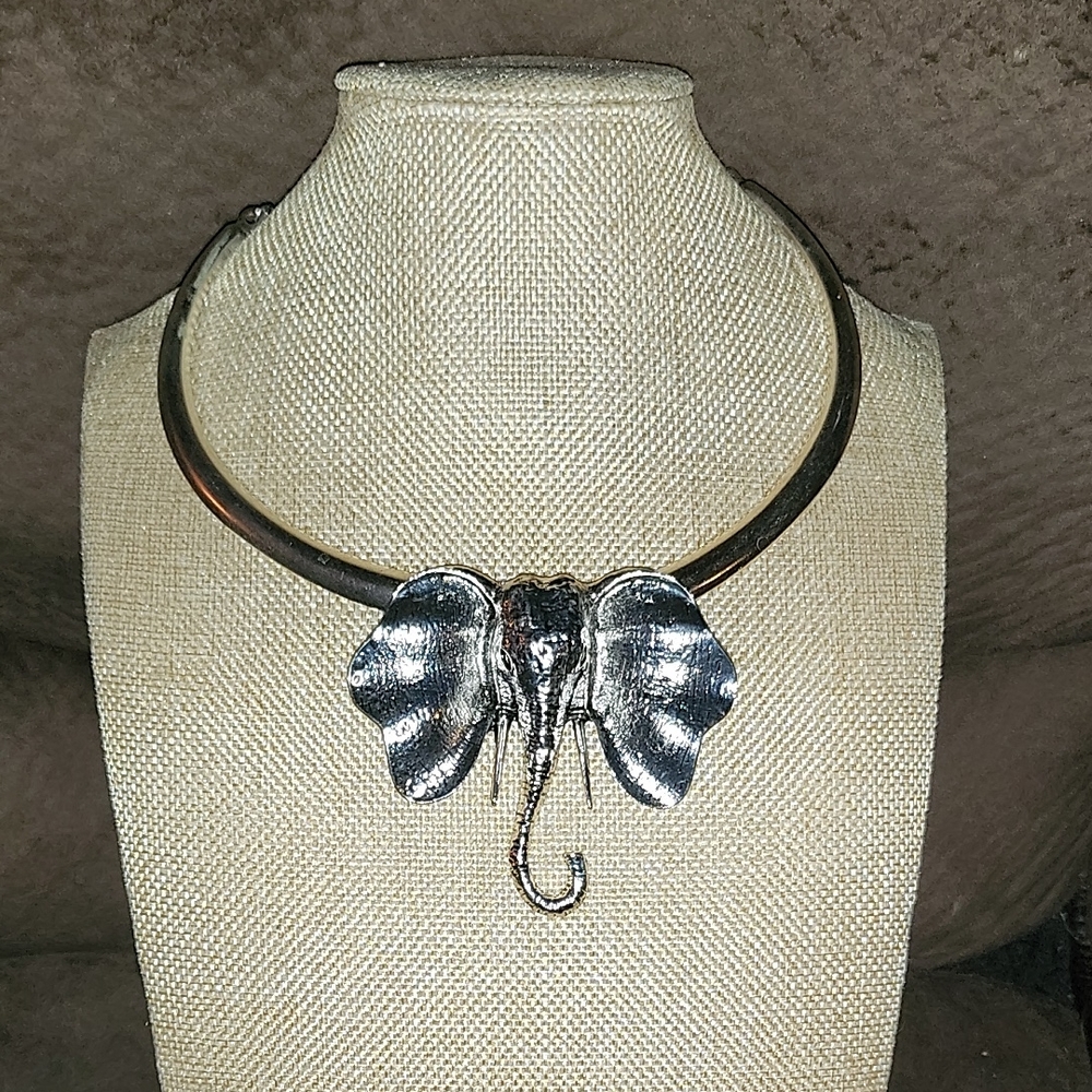 Silver Elephant Choker Necklace